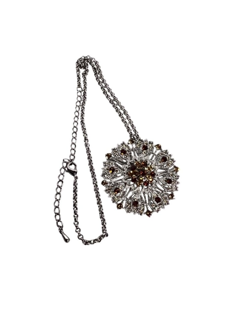 Camrose And Cross Silver Tone Necklace With Starburst Pendant/Brooch (6322) - Picture 7 of 10